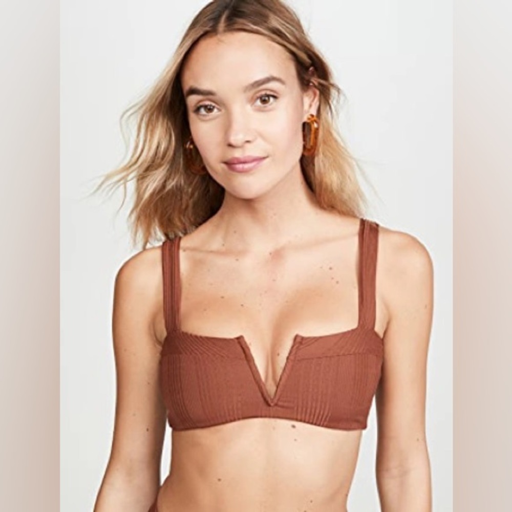New L*SPACE Lee Lee Ribbed Bikini Top In Tobacco